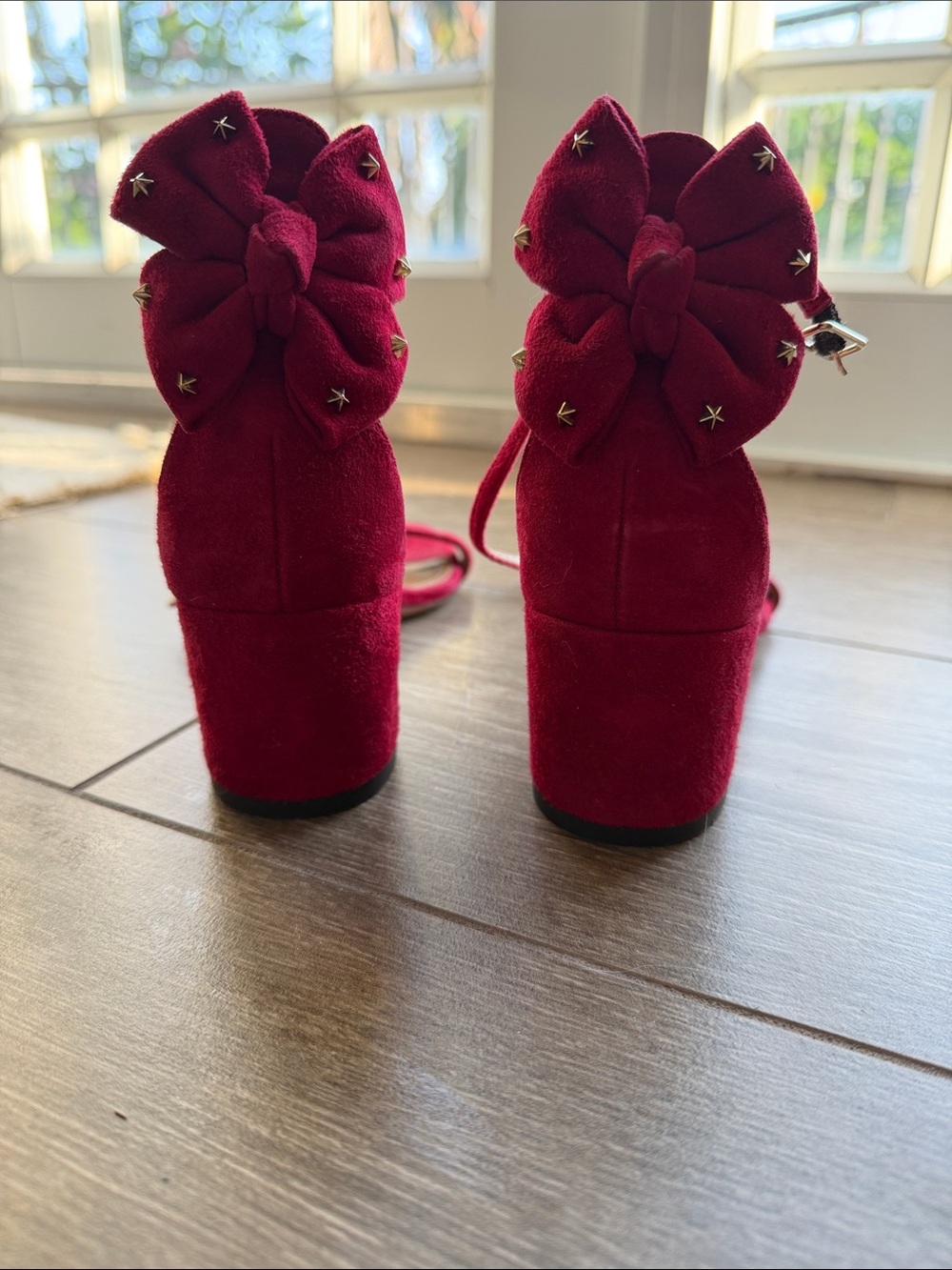 Aquazzura Red Suede Ankle-Strap Heels - Picture 3 of 5